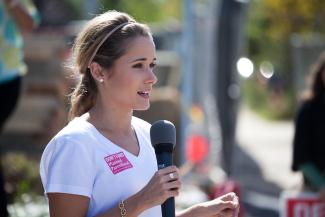 Alison Howard, Alliance Defending Freedom, speaks outside the construction site of the Washington, D.C. Planned Parenthood.