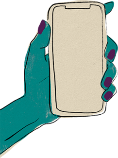 Illustration of green hand holding phone