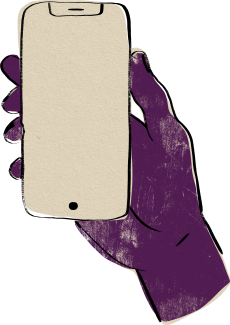 Phone with purple hands