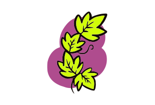 An illustration of a vine with vine like leaves in neon with purple background