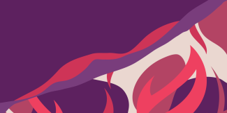 Abstract background with flames and shapes representing fire in varios shades of purple and pink.